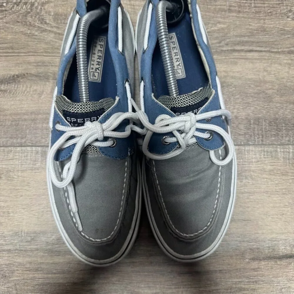 Sperry Bahama Gray/Blue Canvas Boat Shoes Men's Size 10